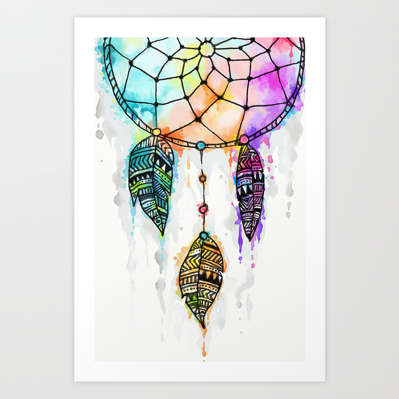 Colorful Dreamcatcher Watercolor Painting Art Print By Madotta | Society6