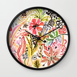 Karen Fields Flower Abstract Illustration Wall Clock | Botanical, Yellow, Bright, Floral, Colorful, Red, Abstract, Karenfields, Fun, Joyful 