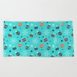 Christmas Pattern Turquoise Ornaments Beach Towel