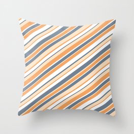 [ Thumbnail: Slate Gray, Bisque, Brown & White Colored Stripes/Lines Pattern Throw Pillow ]