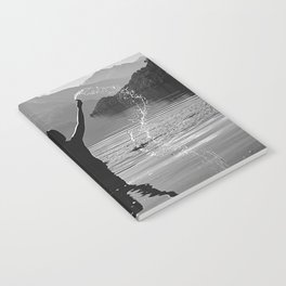 Steady As She Goes IV; aircraft coming in for an island landing with female bringing it in black and white photography photographs photograph Notebook