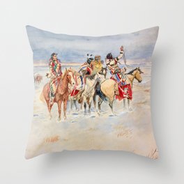 Crees Meeting Traders, 1896 by Charles Marion Russell Throw Pillow