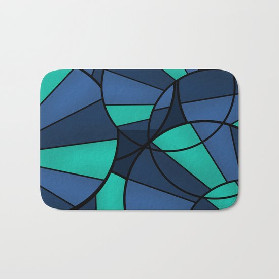 With blue turquoise and black abstract pattern . Bath Mat