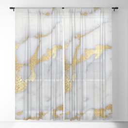 White and Gray Marble and Gold Metal foil Glitter Effect Sheer Curtain