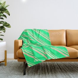 [ Thumbnail: Tan & Green Colored Striped Pattern Throw Blanket ]