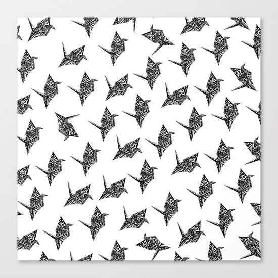 Paper Crane Bird Origami Doodle Pattern Canvas Print