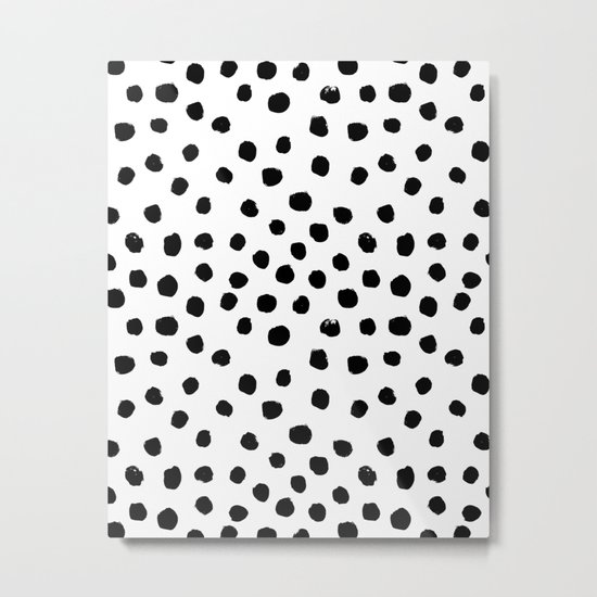 Preppy black and white dots minimal abstract brushstrokes painting illustration pattern print Metal Print