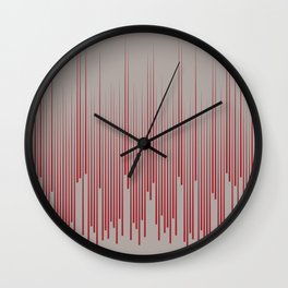 Red and Gray Minimal Frequency Line Art Pattern 2021 Color of the Year Satin Paprika and Satin Drift Wall Clock