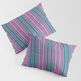 [ Thumbnail: Hot Pink and Teal Colored Pattern of Stripes Pillow Sham ]