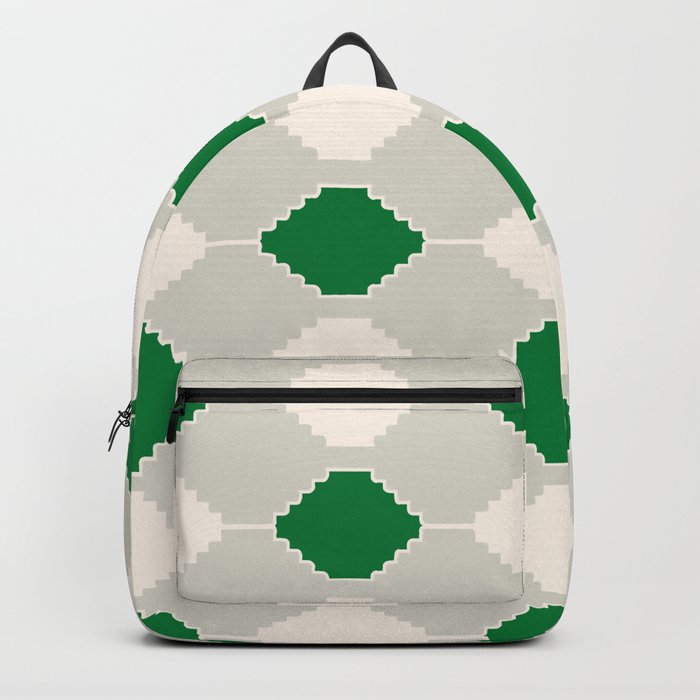 Abstract Southwest Plaid Pattern in Green and Light Grey Backpack