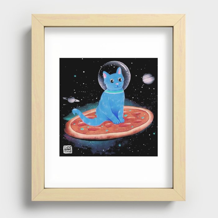Cat Ride A Pizza Ship on Space Recessed Framed Print