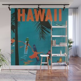 Surfing Hawaii - Jet Clippers to Hawaii Vintage Travel Poster Wall Mural