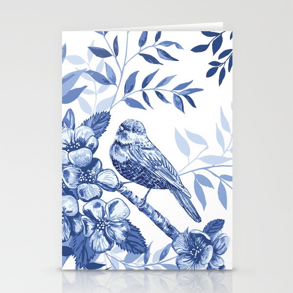 Blue Chinoiserie Apple Blossom Bird  Stationery Cards