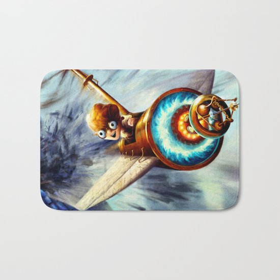 Boy Flying Away in a Plane Bath Mat