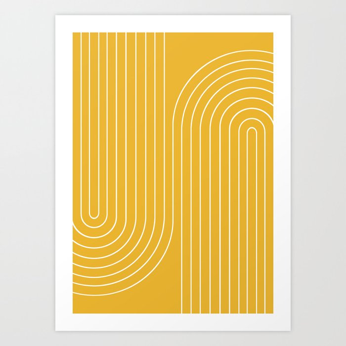 Minimal Line Curvature VIII Golden Yellow Mid Century Modern Arch Abstract Art Print
