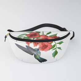 Red Trumpet Vine and Hummingbird Fanny Pack