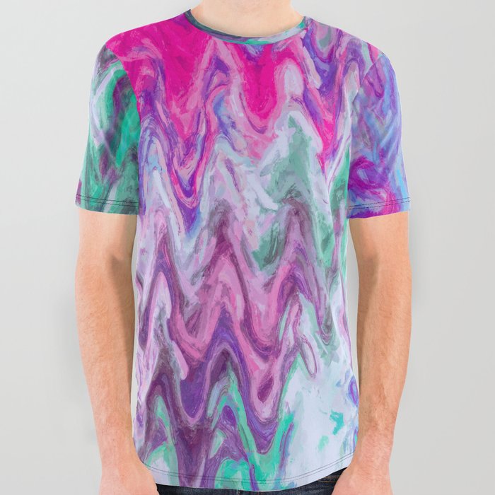 Crazy Fluid Painting Abstract All Over Graphic Tee