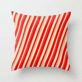 [ Thumbnail: Tan and Red Colored Lines Pattern Throw Pillow ]