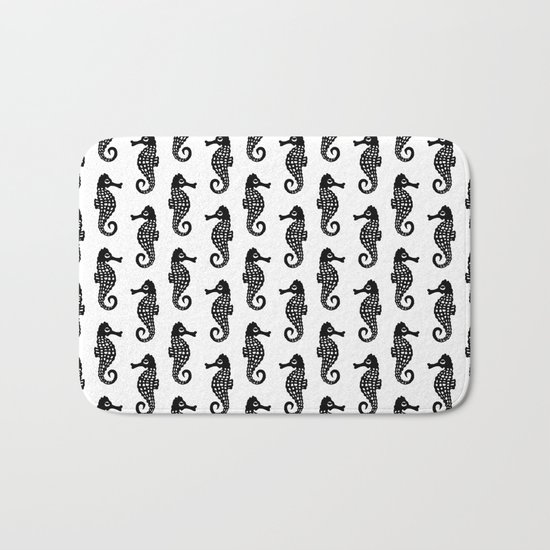 Seahorses black and white minimal pattern print hand drawn nature children kids painting cute animal Bath Mat