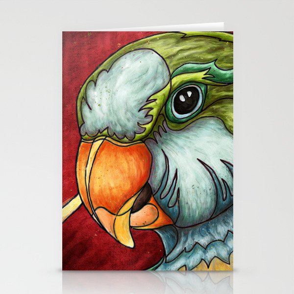 Bright quaker parrot portrait, cute monk parakeet painting Stationery Cards