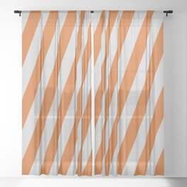 [ Thumbnail: Light Gray & Chocolate Colored Lined/Striped Pattern Sheer Curtain ]