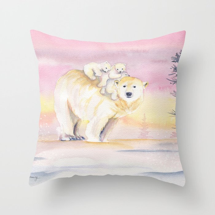 Polar Bear Family Throw Pillow