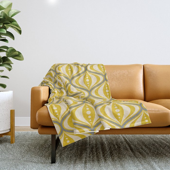 Retro Mid-Century Saucer Pattern in Yellow, Gray, Cream Throw Blanket