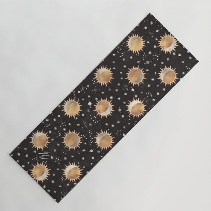 Sun and Moon Pattern (Black Background) Yoga Mat