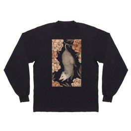 The Opossum and Peonies Langarmshirt | Possum, Curated, Flower, Rose, Peony, Nature, Graphite, Digital, Drawing, Floral 