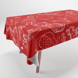 Red and White Toys Outline Pattern Tablecloth