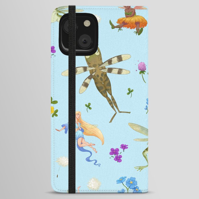 Faeries and flying frogs | light blue iPhone Wallet Case