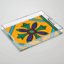 Bold color block blue flower geometric neo mexican talavera tile    Acrylic Tray