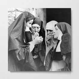 Nuns smoking black and white photograph - photography - photographs portrait for home and wall decor Metal Print | White, Photographs, Black And White, Weird, Cigarettes, Humorous, Smoking, Female, Nuns, Girlpower 