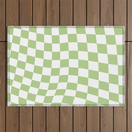 Lime Green Warped Check Outdoor Rug