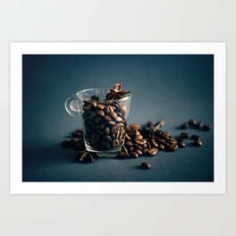 Cup of coffee with beans Art Print