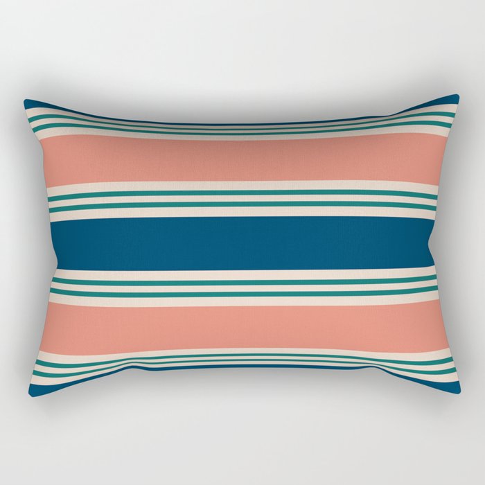 Retro Summer Bold Color Play Stripes Peach Blue Rectangular Pillow