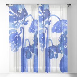 blue flowers in vases Sheer Curtain