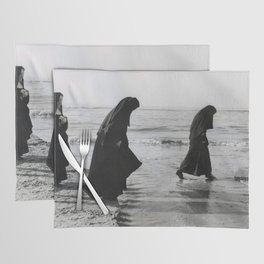 Nuns paddling in the sea at the seaside in the summer months Placemat