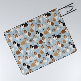 Rough Collie Dog Paws and Bones Pattern Picnic Blanket