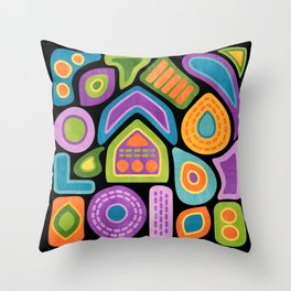 Bright Abstract MidCentury Modern MCM Funky Watercolor Shapes // Blue, Purple, Green, Orange, Yellow Throw Pillow