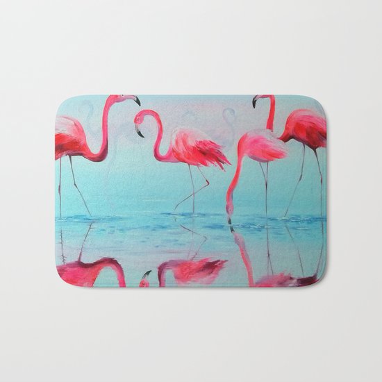 Flamingo at sunset Bath Mat