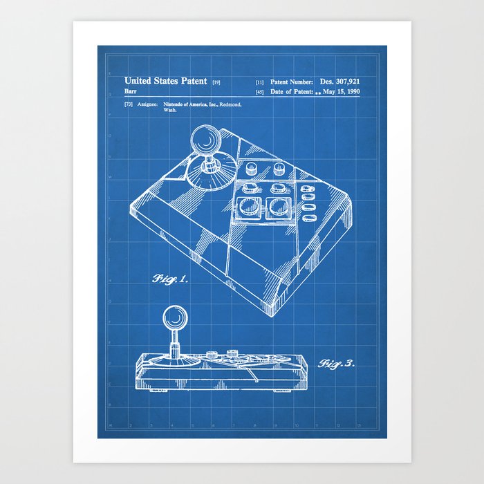 Joystick Patent Console Gamer Gaming Streamer Art Blueprint Art