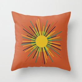 Sun - Mid Century Modern Multicolor Sunburst on Orange Throw Pillow