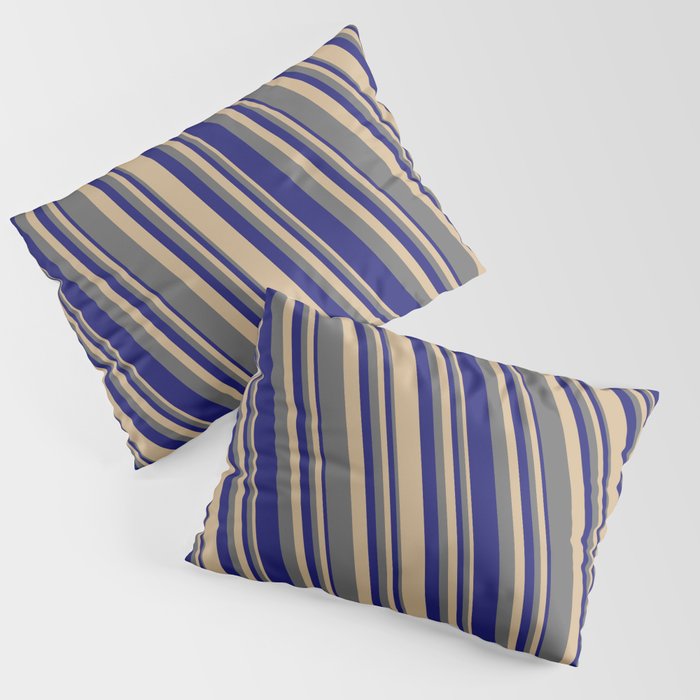 Tan, Dim Gray, and Midnight Blue Colored Lined Pattern Pillow Sham