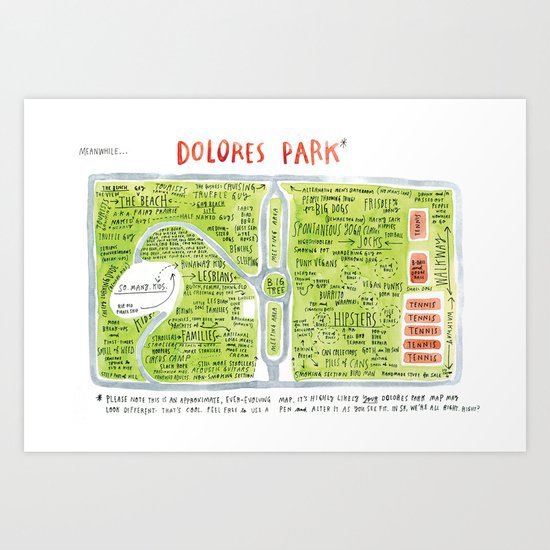 Dolores Park Map from Meanwhile in San Francisco Art Print