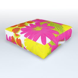 Tropical Flowers Mid-Century Modern Hot Pink And White Outdoor Floor Cushion
