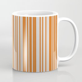 [ Thumbnail: Light Grey and Chocolate Colored Lined Pattern Coffee Mug ]
