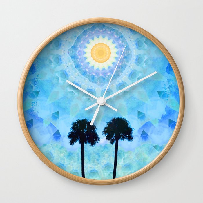 Beachy Palm Tree Mandala Art - Sunny Skies Wall Clock