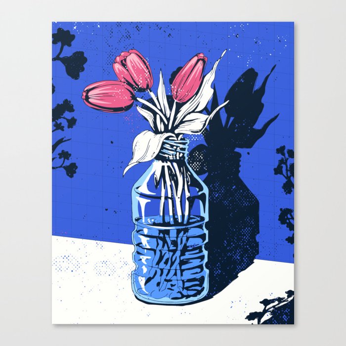Holland Tulips Bouquet on Cobalt and Delft Blue Canvas Print