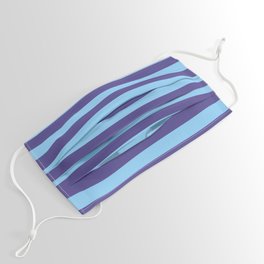 [ Thumbnail: Dark Slate Blue and Light Sky Blue Colored Lines/Stripes Pattern Face Mask ]